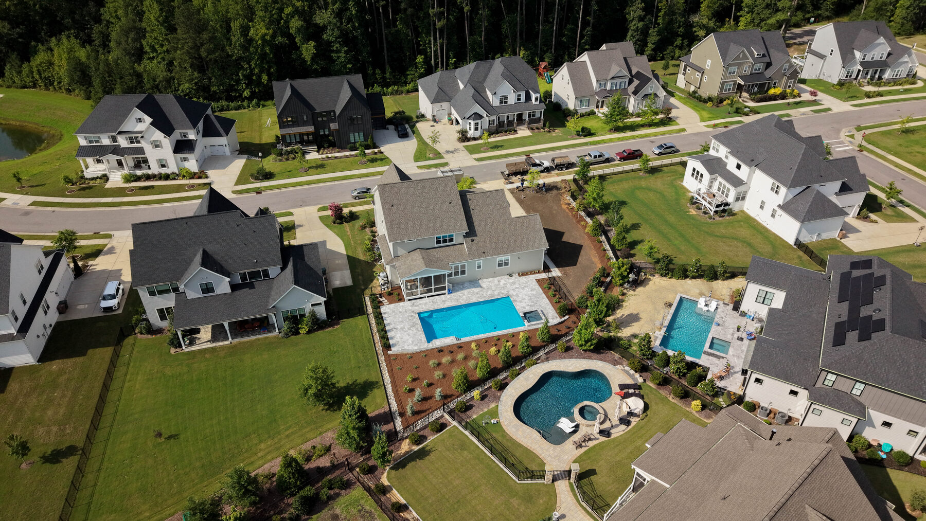 Aerial of finished pool and deck